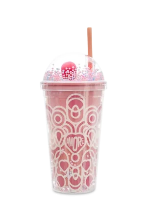Drinkbeker met Rietje AMORE 45cl Roze