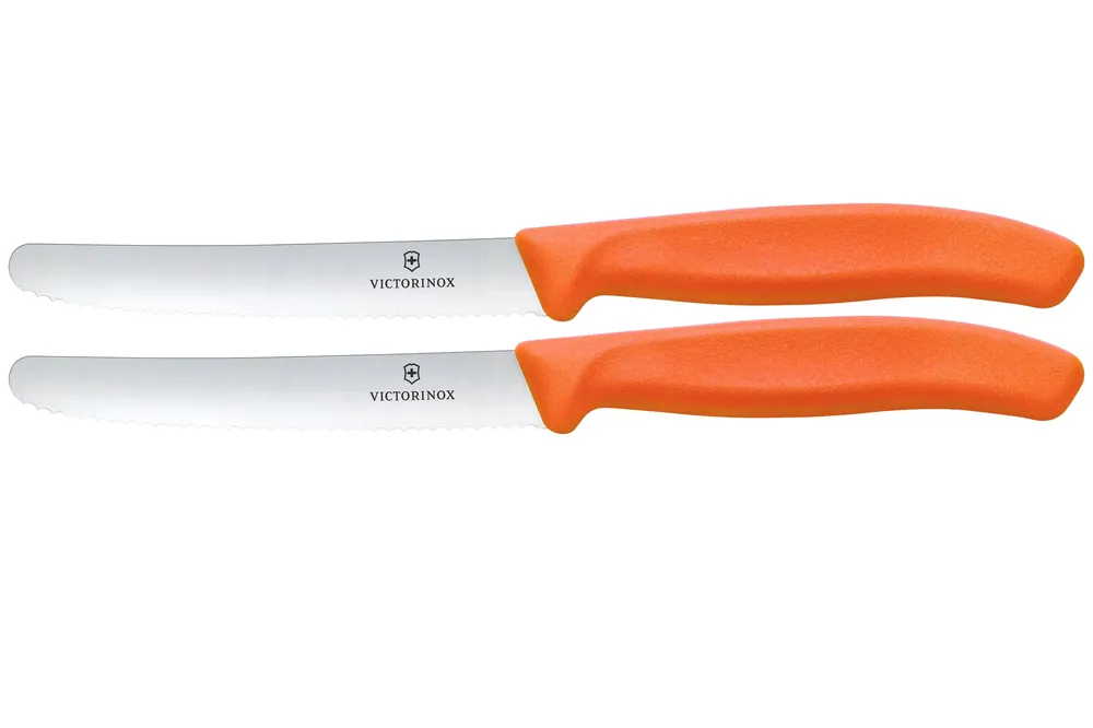 Victorinox Swiss Classic 6.7839.2C1 Tomato & Table Knife, Wavy, Orange, set van 2 tomatenmessen