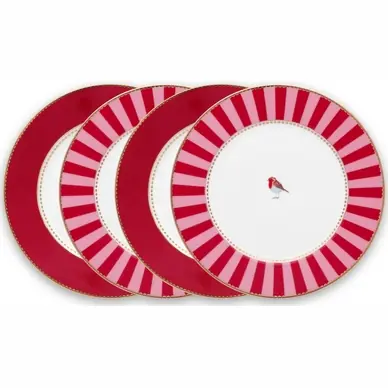 Pip Studio Love Birds Borden 4 st. - Ø 17 cm - Rood/Roze