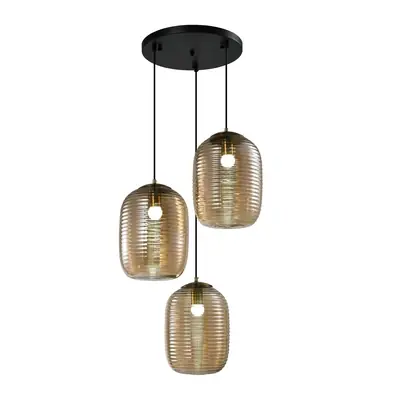QUVIO Eettafel hanglamp - 3 lichts - Metaal - Glas - Bruin