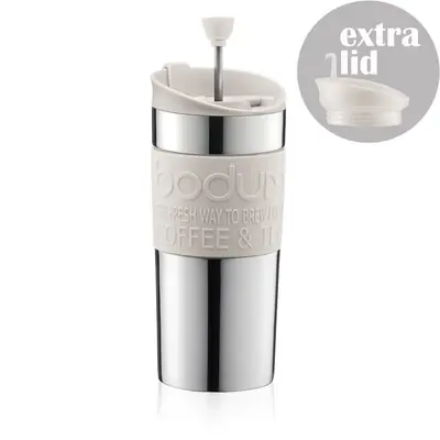 Bodum Travel Press Koffiezetapparaat White Set met Extra Deksel 350 ml RVS