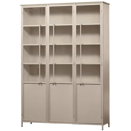 WOOOD 3-deurs vitrinekast XL Exhibit - Metaal - Zand - 200x142x44 cm