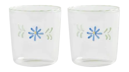 &k amsterdam Flora Waterglas - Blue - Set van 2