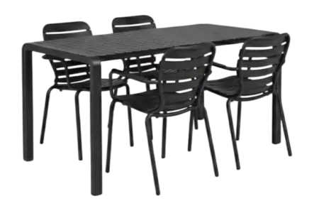 Zuiver Vondel Tuinset Zwart Tuintafel en 4 Stoelen met armleuningen