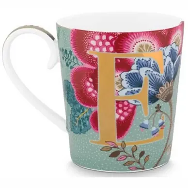 Pip Studio Alphabet Mug Floral Fantasy Mok Light Blue E 350 ml
