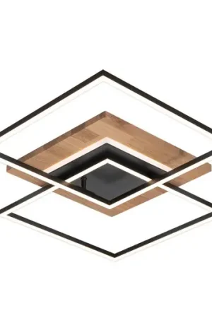 LED plafondlamp Panama M Plus, eiken/zwart, lengte 61 cm
