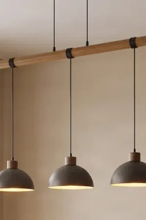 Hanglamp Lindby Holgar, grijs, 3-lamps, hout, metaal, E27