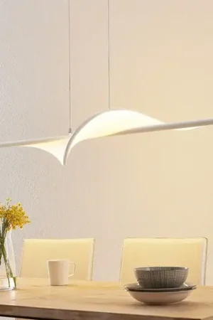 LED hanglamp Lucande Edano, 122 cm, wit, textiel, dimbaar