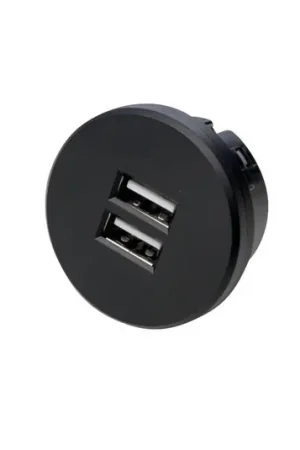 USB-dubbele stekkerdoos, rond, zwart