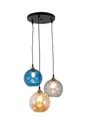 Hanglamp La Spezia 3-lamps glas amber/blauw/rook