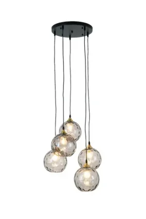 Hanglamp Milano, vijf kappen van rookglas