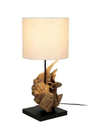 Filicudi tafellamp, beige/houtkleurig, hoogte 60 cm, linnen