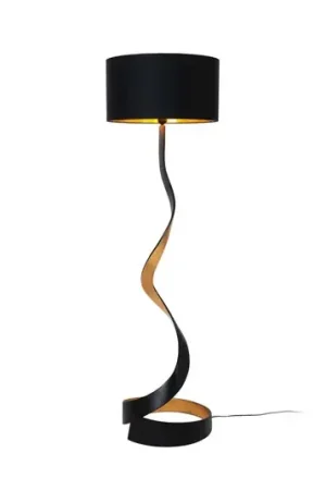 Vloerlamp Vortice, zwart/goud, hoogte 157 cm, ijzer