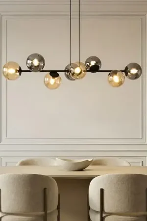 Hanglamp Lindby Isamer, rookgrijs/oranje, 130 cm, globe