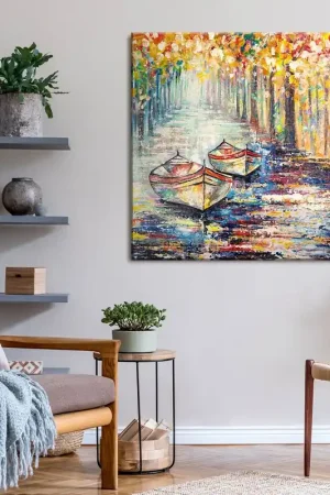 Moderne schilderijen voor de slaapkamer “Harbour” met abstractie in een lijst