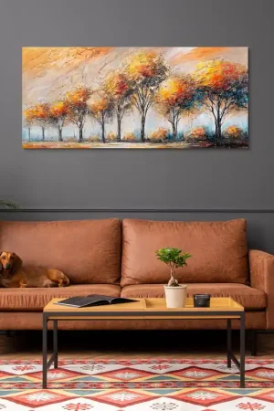 Schilderij op doek in herfstkleuren "De gloed van de bladeren" 115x50cm