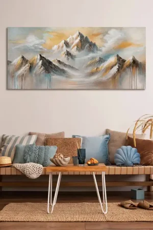 Acryl schilderij "Mountain Light" – abstract canvas schilderij met structuur 115x50 cm