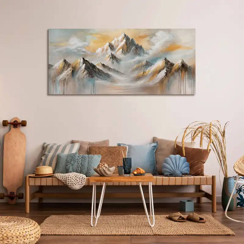 Acryl schilderij "Mountain Light" – abstract canvas schilderij met structuur 115x50 cm