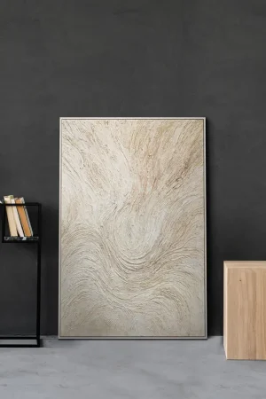 Abstract Structuurschilderij Op Canvas – Handgeschilderde Moderne Wanddecoratie In Beige