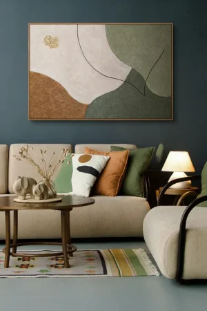 Organisch Abstract Canvas Schilderij – Moderne Wanddecoratie in Groene Aardetinten