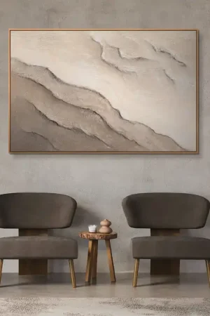 Beige Abstract Schilderij op Canvas met Reliëf – Handgeschilderde Moderne Wandkunst