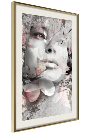 Poster - Lady in the Flowers - goud passepartout