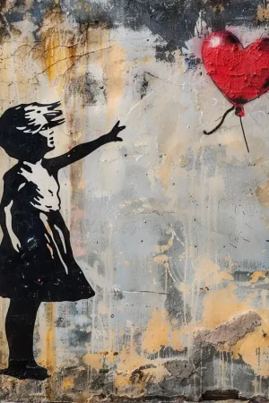 Schilderij meisje met ballon Banksy stijl