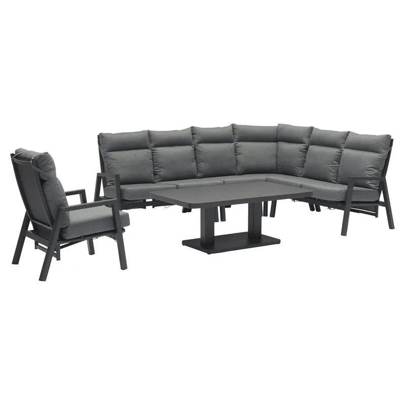 AVH-Collectie Caribbean verstelbare hoek loungeset 6 delig aluminium antraciet met verstelbare tafel