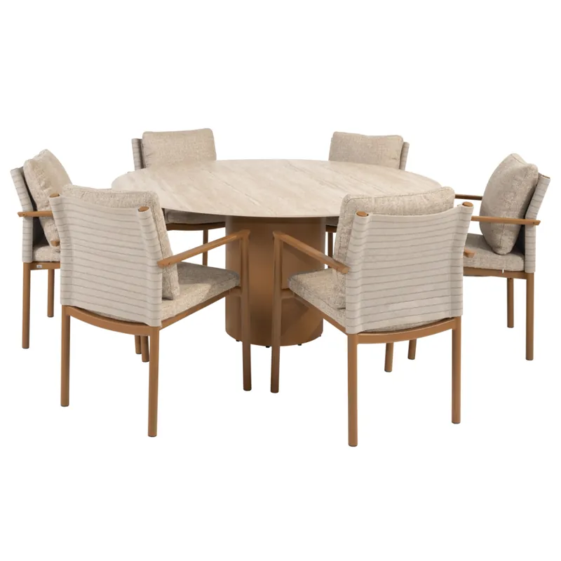 4 Seasons Outdoor Colorado Safina dining tuinset 160xH75 cm rond 7 delig keramiek amber 4 Seasons Outdoor