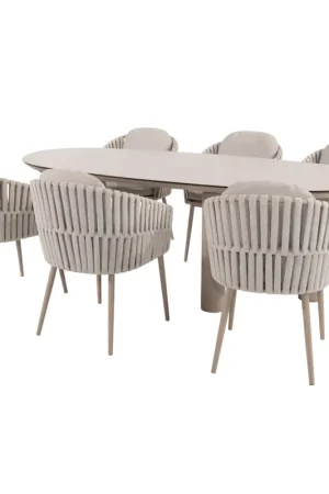4 Seasons Outdoor Denia Eva dining tuinset 240x105xH75 cm 7 delig keramiek latte Taste 4SO