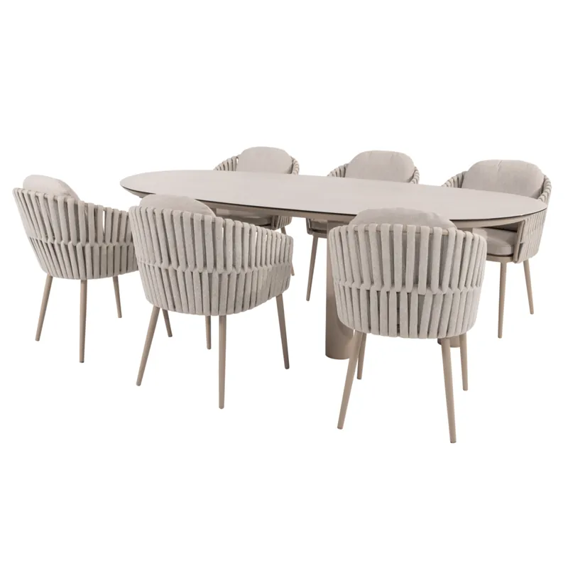 4 Seasons Outdoor Denia Eva dining tuinset 240x105xH75 cm 7 delig keramiek latte Taste 4SO