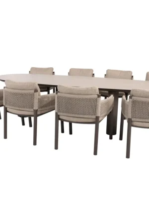 4 Seasons Outdoor Denia Savanne dining tuinset 290x110xH75 cm 9 delig keramiek terre 4 Seasons Outdoor