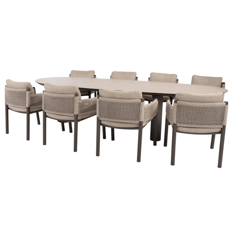 4 Seasons Outdoor Denia Savanne dining tuinset 290x110xH75 cm 9 delig keramiek terre 4 Seasons Outdoor