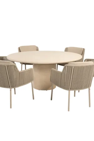 4 Seasons Outdoor Hampton Bernini dining tuinset 160xH75 cm rond 7 delig mortex latte 4 Seasons Outdoor