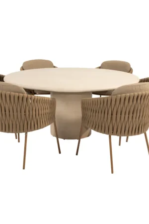 4 Seasons Outdoor Hampton Molina dining tuinset 160xH75 cm rond 7 delig mortex amber 4 Seasons Outdoor