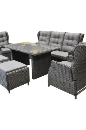 AVH-Collectie Ibiza premium stoel bank dining loungeset verstelbaar 6 delig antraciet
