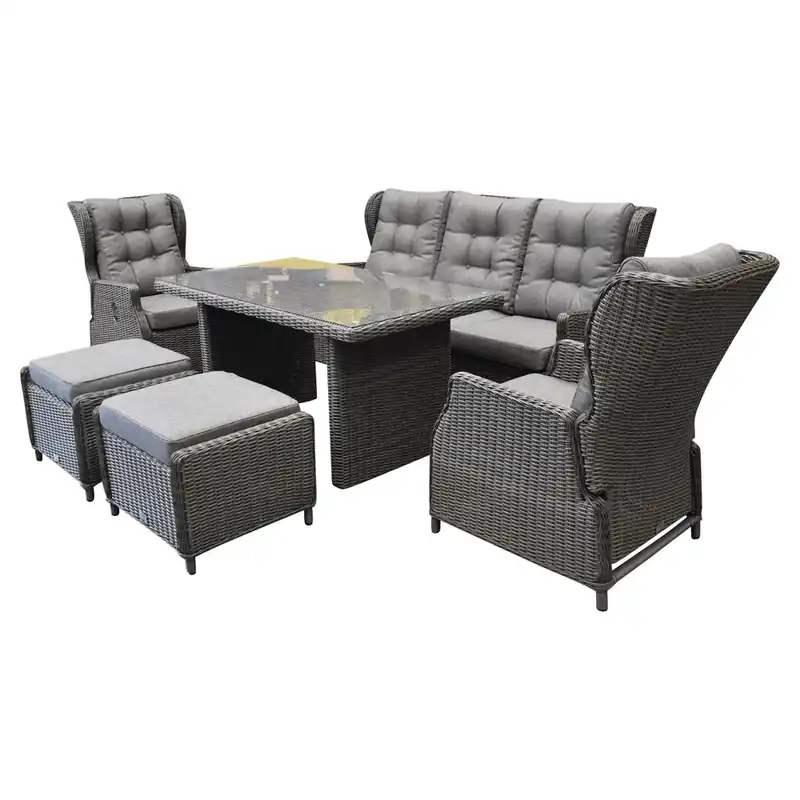 AVH-Collectie Ibiza premium stoel bank dining loungeset verstelbaar 6 delig antraciet