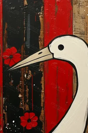 Witte vogel tegen rode achtergrond