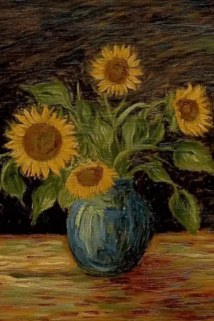Zonnebloemen in Blauwe Vaas